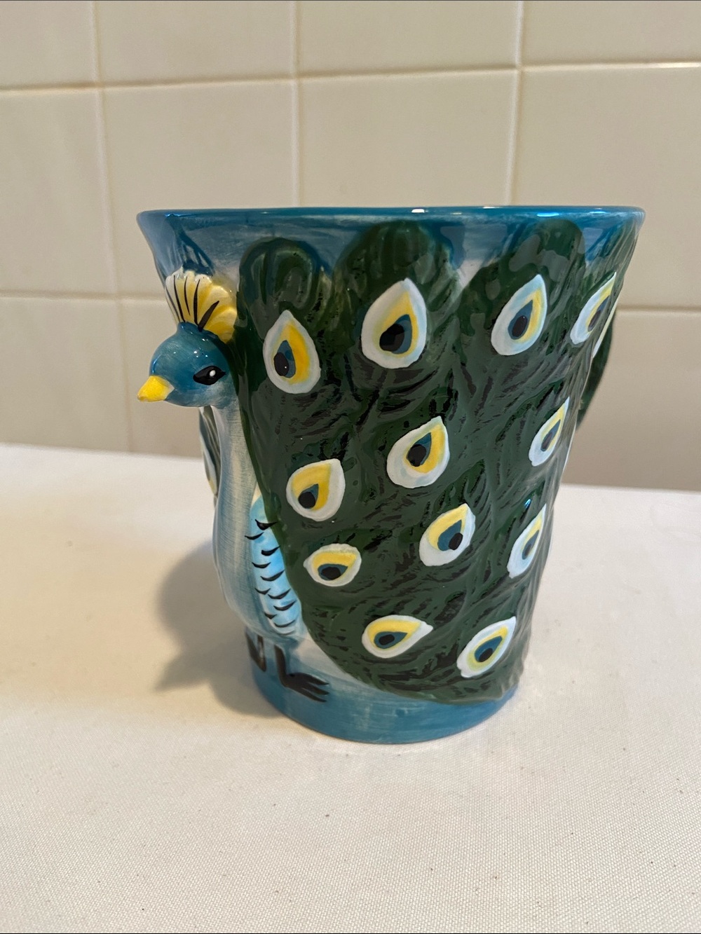 🩷Pier 1 Peacock Cup Hand - Painted Dolomites